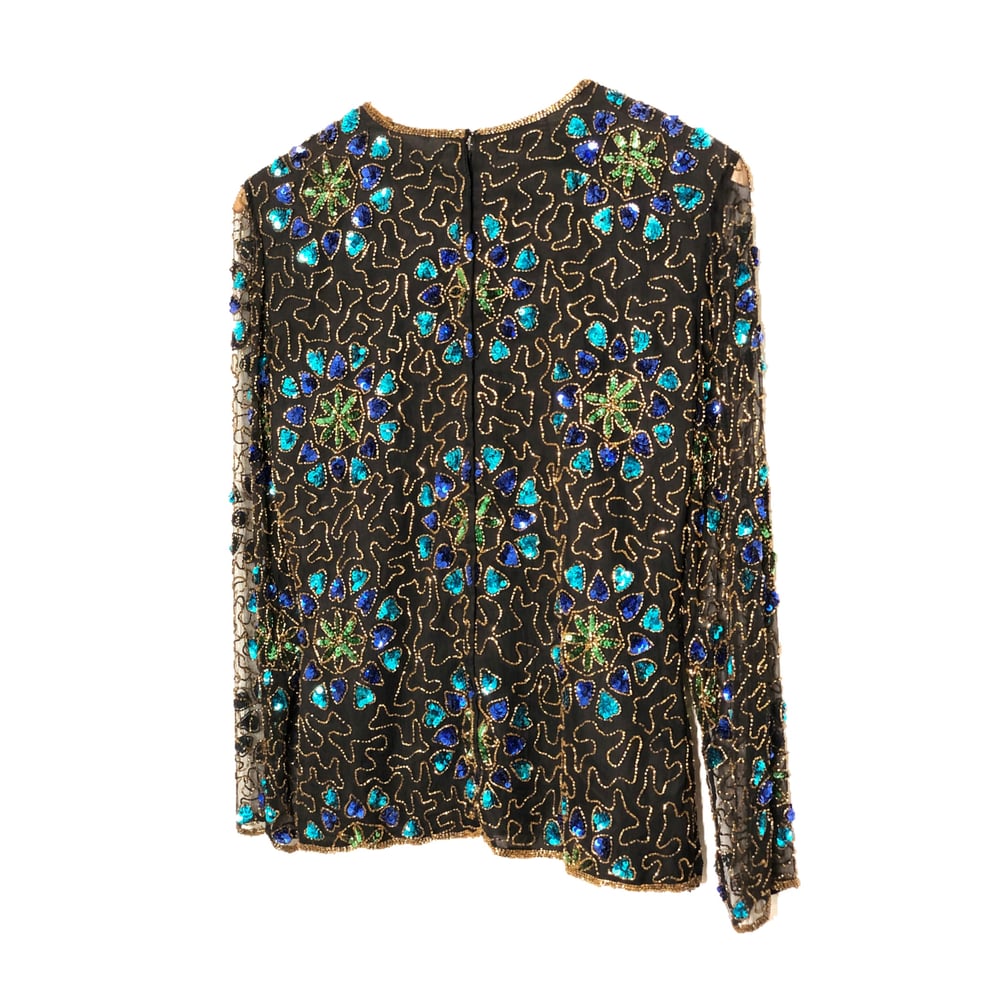Blue Flower Sequin Top