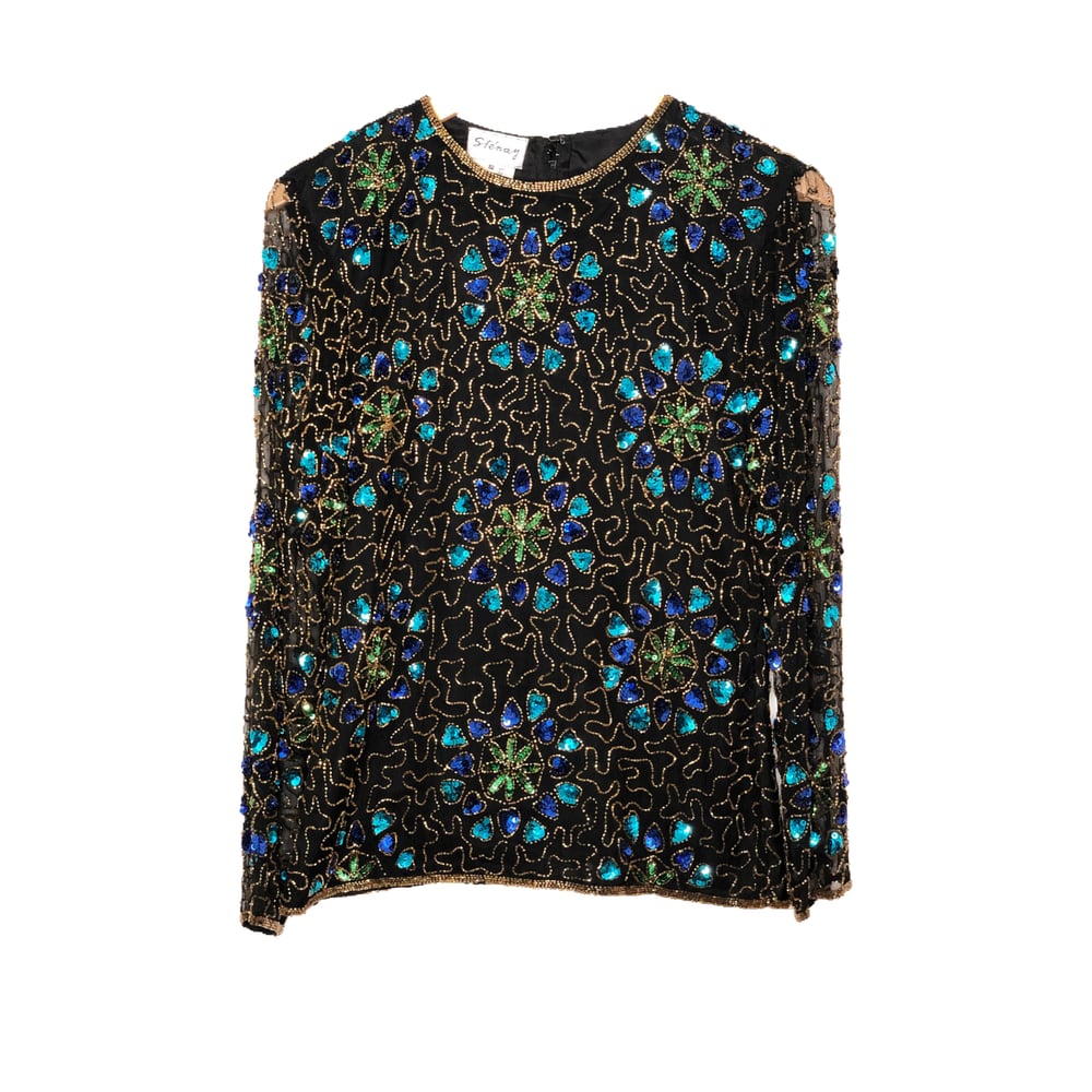 Blue Flower Sequin Top