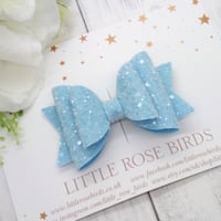 Image 1 of Blue Glitter Bow - Choice of Headband or Clip