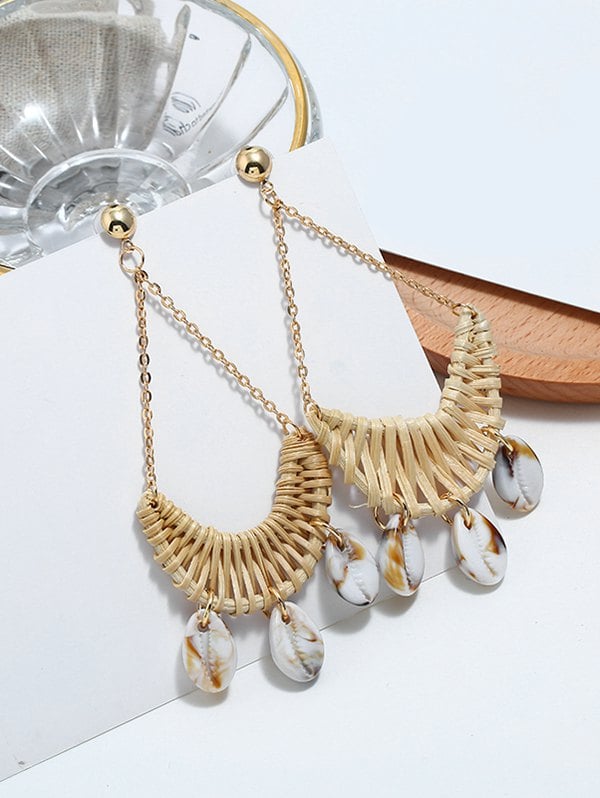 Image of Cowrie Shell Knitted Swing Drop Earrings