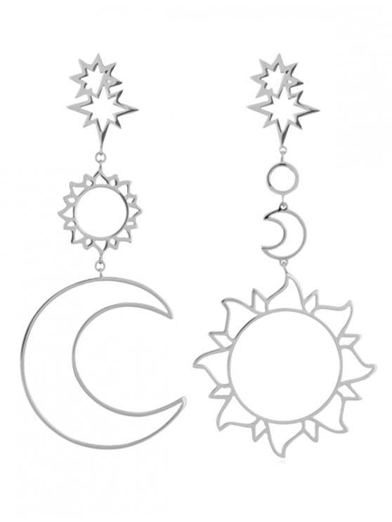 Image of Hollow Sun + Moon Shapes Drop Earrings  