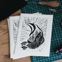 Badger with toadstools 5x7 inch card