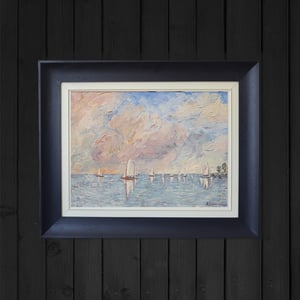 Image of 1945 Painting, 'Boats at Smögen,' GUNNAR SÖDERBERG (1893- 1975)