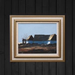 Image of Mid Century Swedish Painting, 'Farm at Dusk.' BENGT HILLGRUND. 