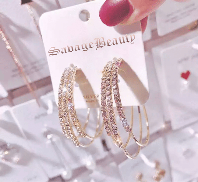 TRIPLE HOOPED CRYSTAL EARINGS