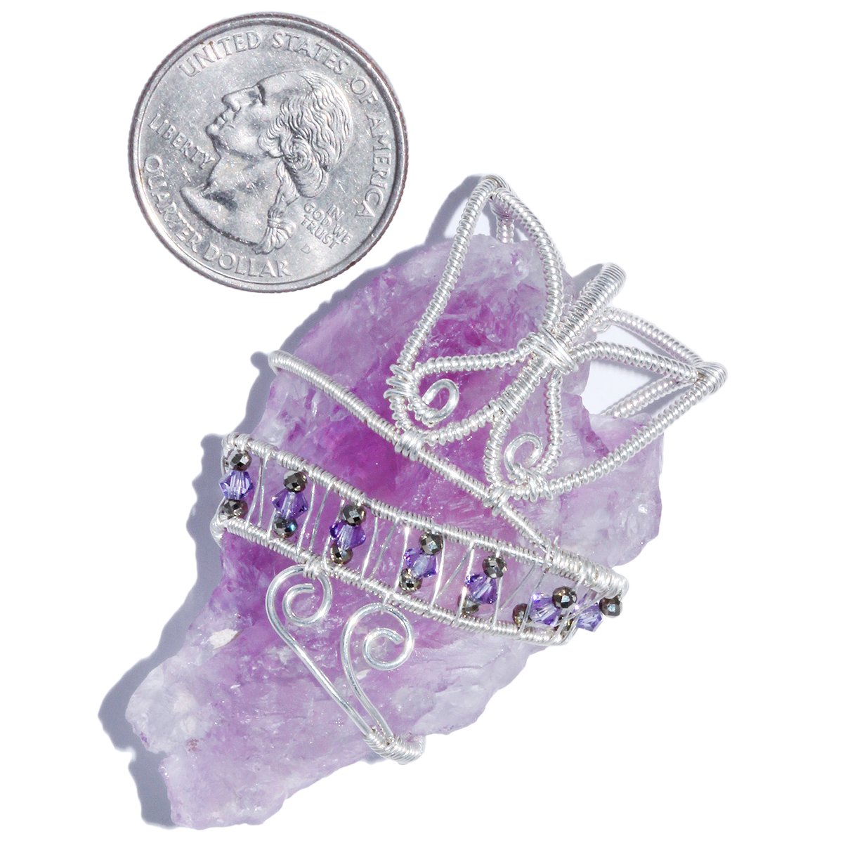 Etched Lavender Nirvana Amethyst Woven Wire Wrap Pendant