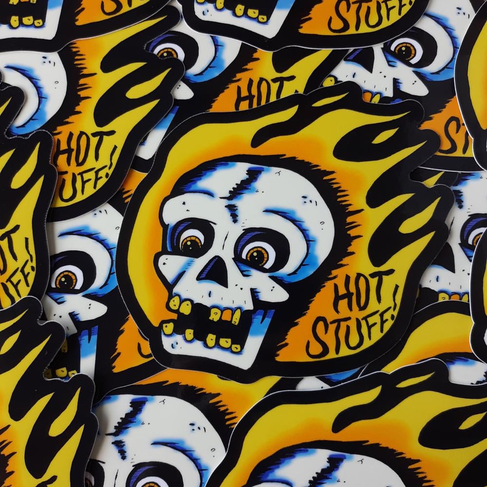 HOT STUFF Flaming Skull 4" Vinyl Sticker