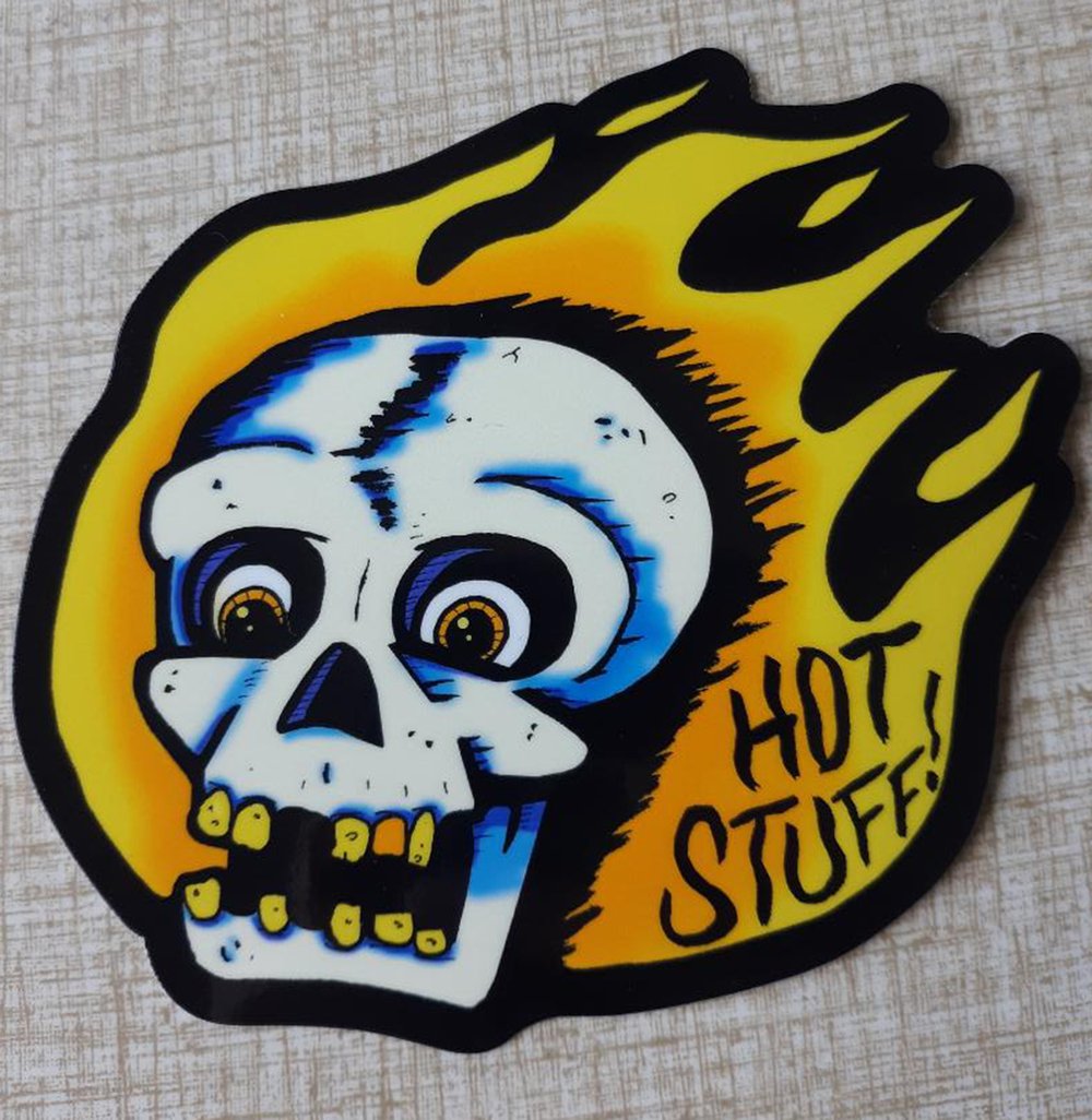 HOT STUFF Flaming Skull 4" Vinyl Sticker