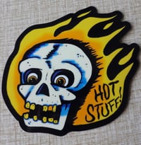 Image 2 of HOT STUFF Flaming Skull 4" Vinyl Sticker
