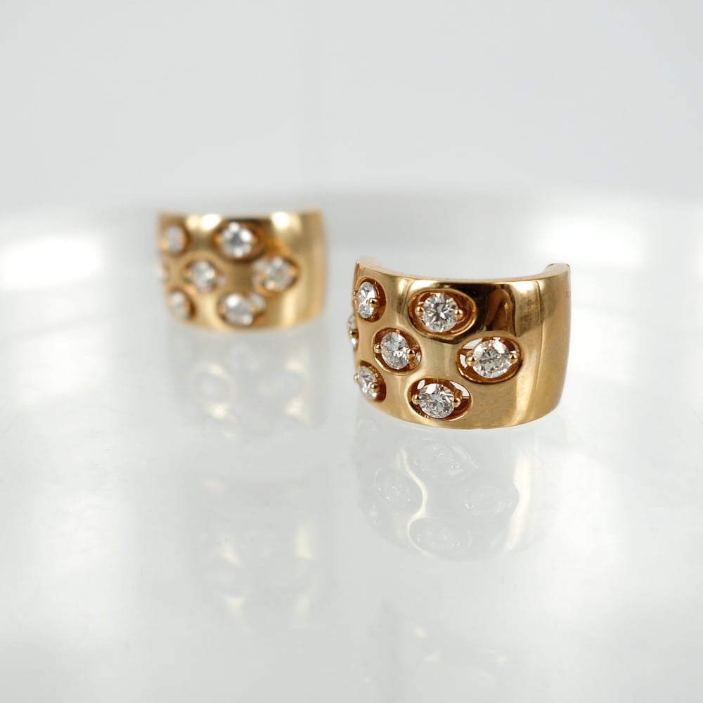 Image of PJ5440 - 14ct rose gold diamond set huggie style hoop earrings