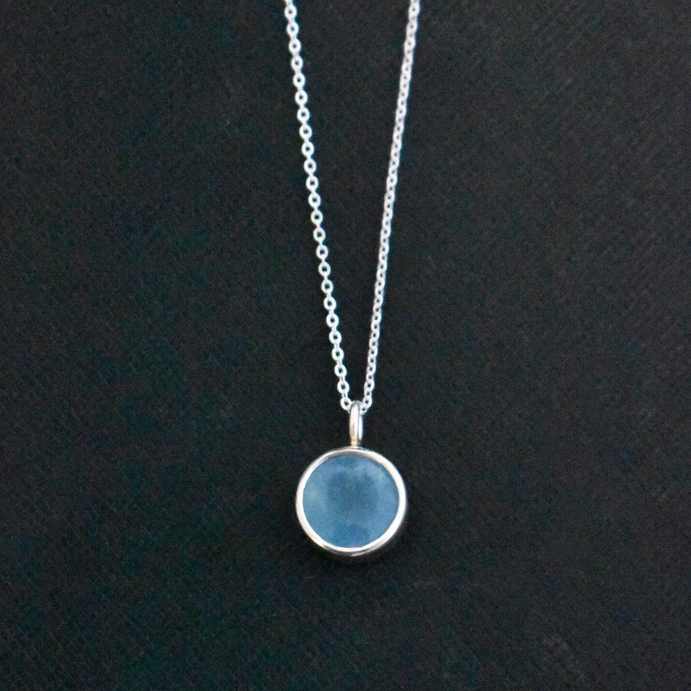 Image of Icy Blue Aquamarine round cut silver necklace