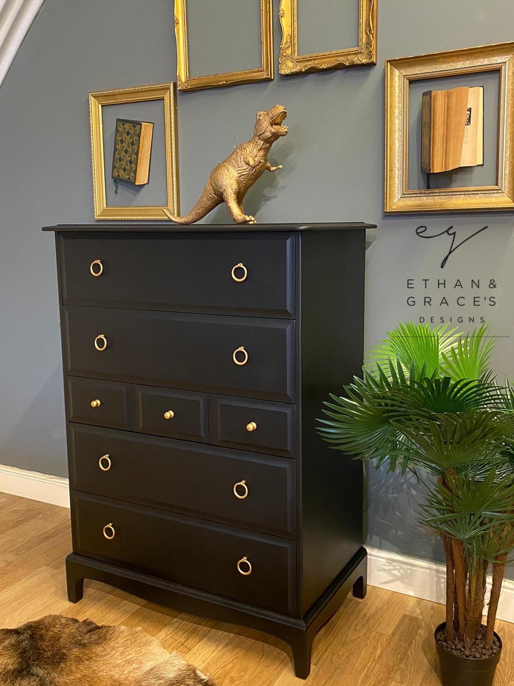 Image of Stag tallboy chest of drawers in black.
