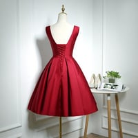 Image 3 of Cute Dark Red Satin V-neckline Party Dress, Homecoming Dresses