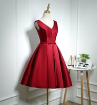 Image 2 of Cute Dark Red Satin V-neckline Party Dress, Homecoming Dresses