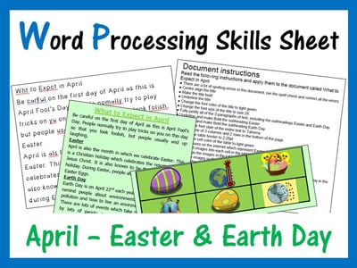 Image of Microsoft Word Processing Activity - April, Easter, Earth Day