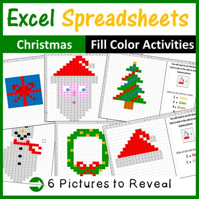 Image of Excel Spreadsheets Christmas Mystery Pictures Fill Color (Pixel Art)