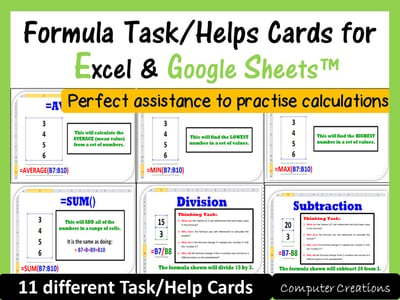 Image of Task/Help Cards (Formula Practice) - for Google Sheets™ & Excel Spreadsheets