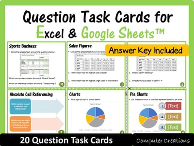 Image of Spreadsheets Question Task Cards - for Microsoft Excel & Google Sheets™