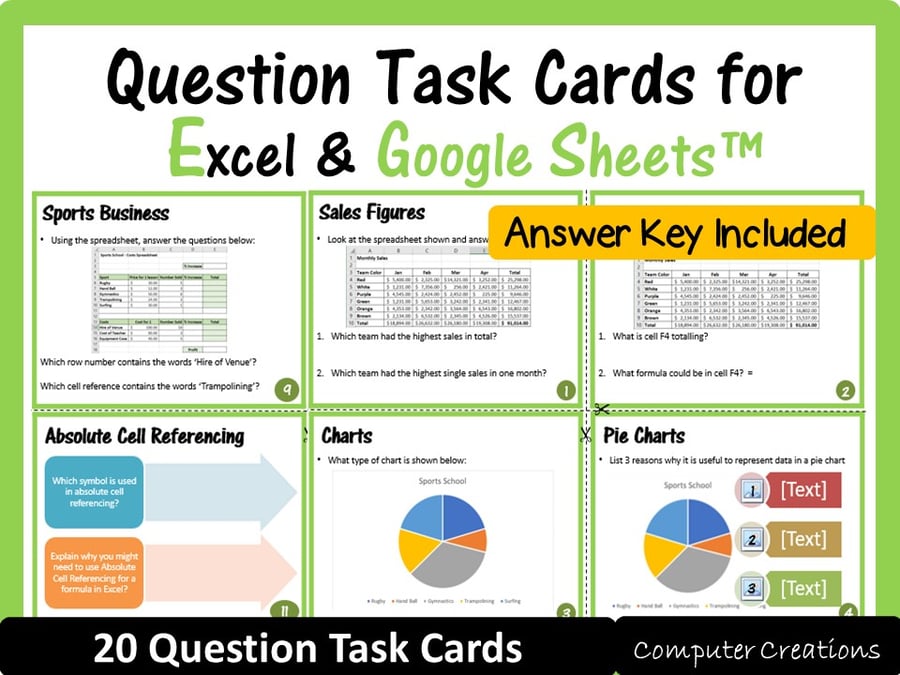 Image of Spreadsheets Question Task Cards - for Microsoft Excel & Google Sheets™