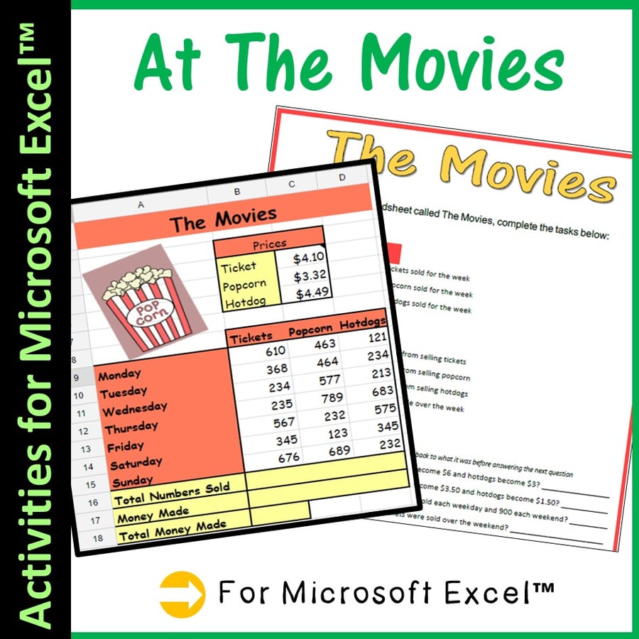 Image of Microsoft Excel Spreadsheets - At The Movies Spreadsheet Scenario