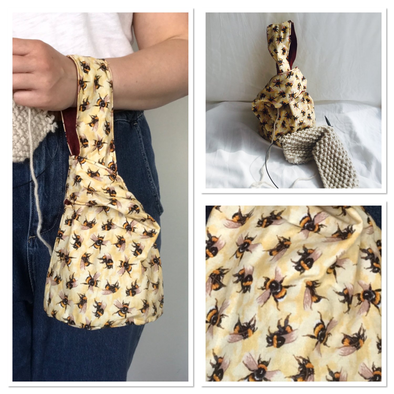 Image of Knitting/Crochet Project Bag - Bees with Red
