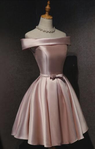 Cute Pink Satin A-line Short Homecoming Dress, Pink Prom Dress 