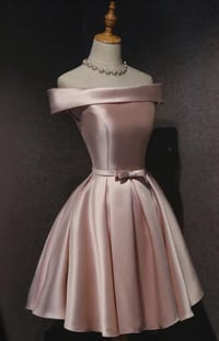 Image 3 of Cute Pink Satin A-line Short Homecoming Dress, Pink Prom Dress 