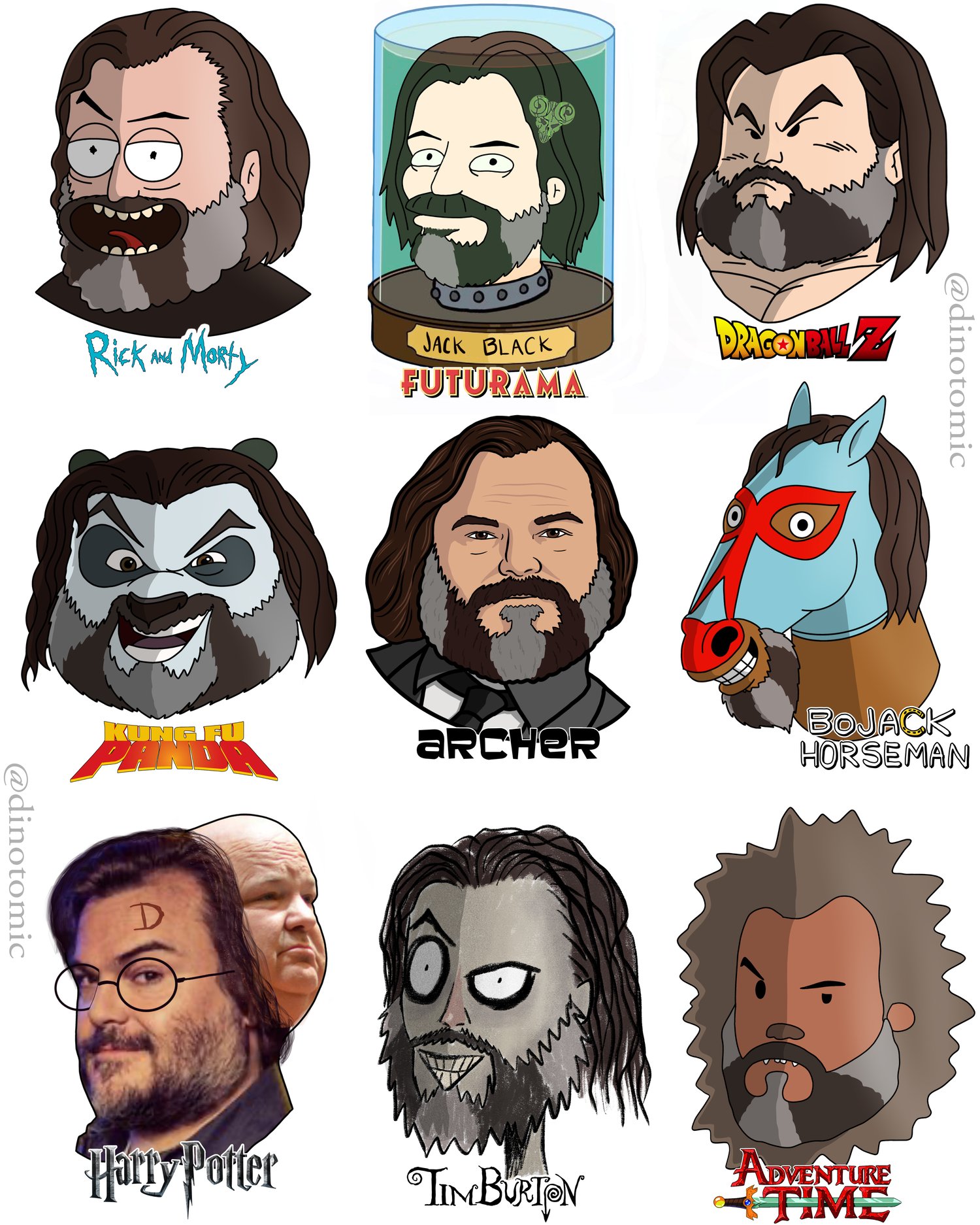 Image of #214 Jack Black drawn in different styles
