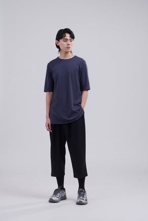 Image of TRAN - 棉感剪接短袖TEE (藍)