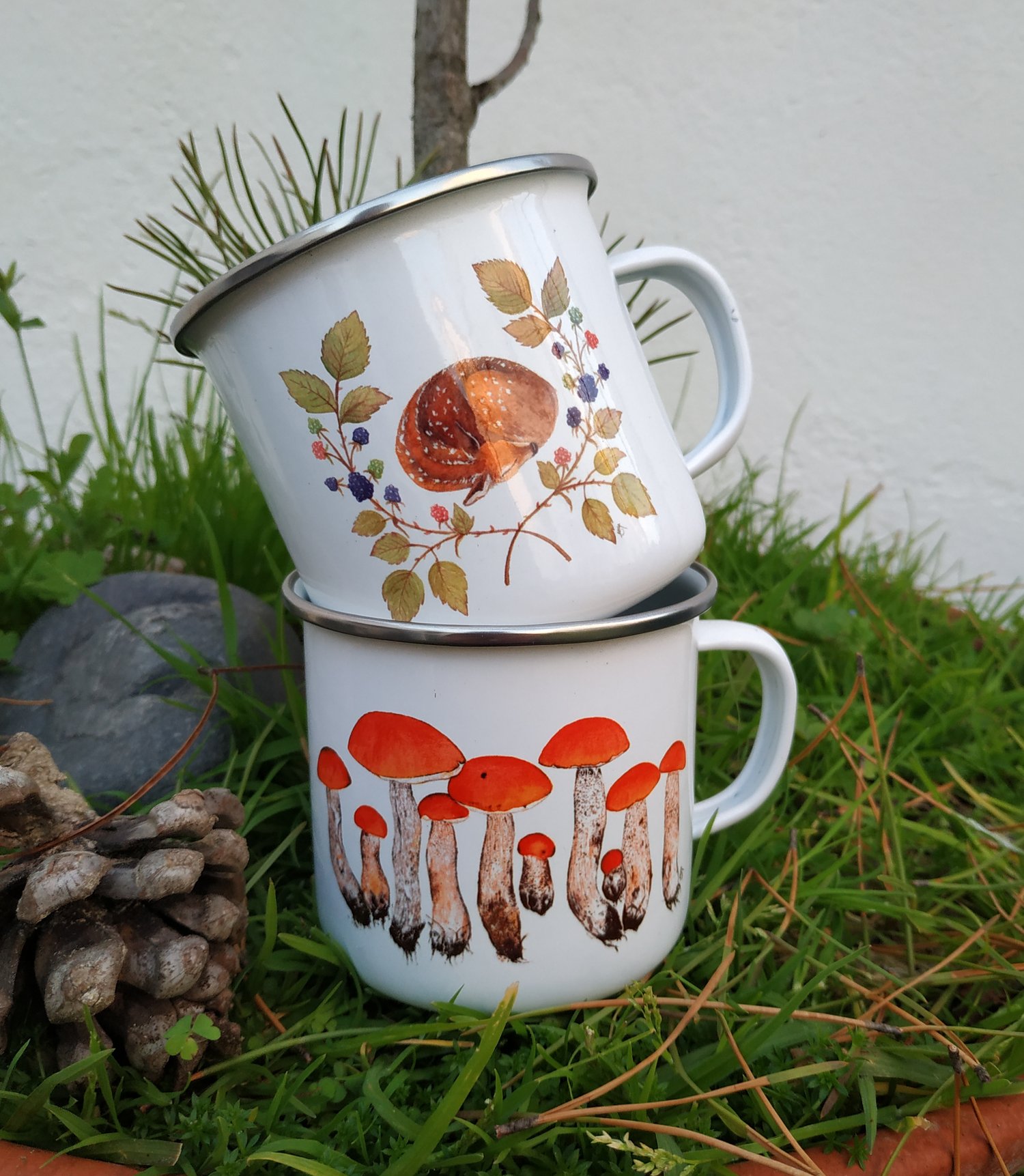 Image of Orange Mushrooms Camping Mug 
