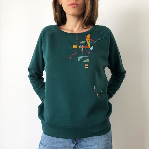 Image of Elephant - original hand embroidery on organic cotton sweatshirt, size Medium, one of a kind