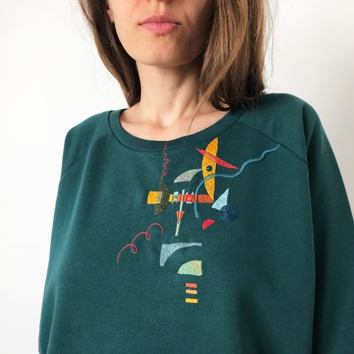 Image of Elephant - original hand embroidery on organic cotton sweatshirt, size Medium, one of a kind