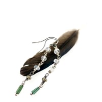 Image 2 of Rainbow moonstone and green tourmaline earrings