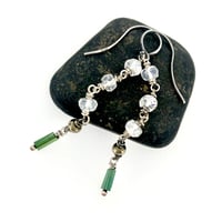Image 3 of Rainbow moonstone and green tourmaline earrings