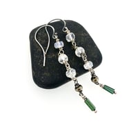 Image 1 of Rainbow moonstone and green tourmaline earrings