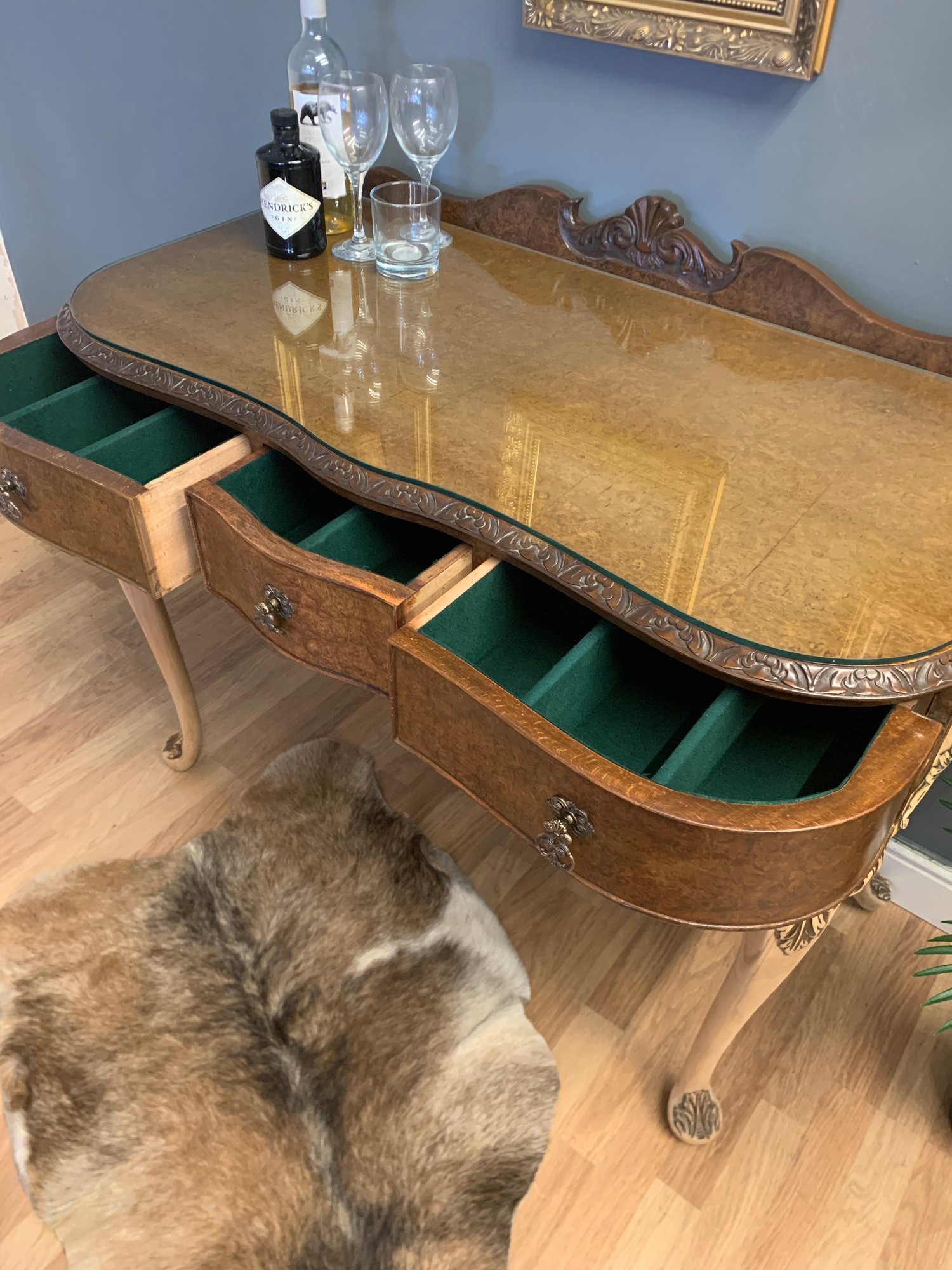 Image of Stunning walnut burr desk/console/dressing table