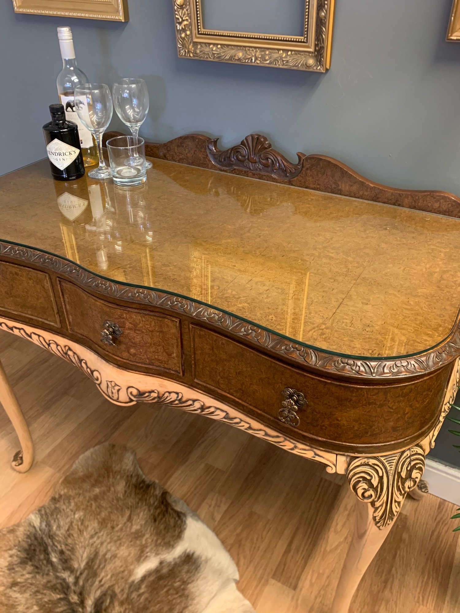 Image of Stunning walnut burr desk/console/dressing table