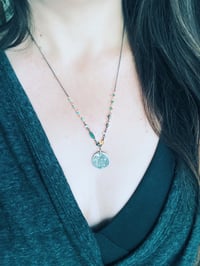 Image 3 of Boho paisley necklace with emeralds and Kingman turquoise