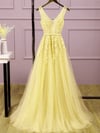 Beautiful Yellow Tulle V-neckline Party Dress, Yellow Long Prom Dress