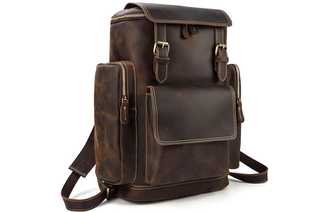 Mens travel backpack online leather