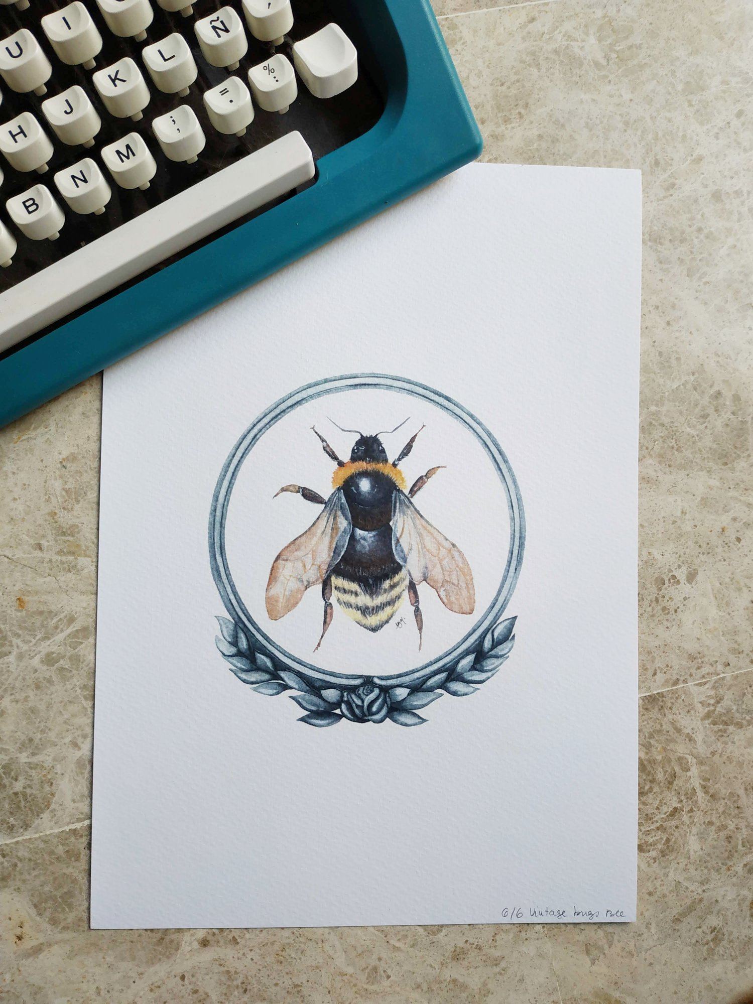 Image of Framed Bee Watercolor Illustration PRINT 