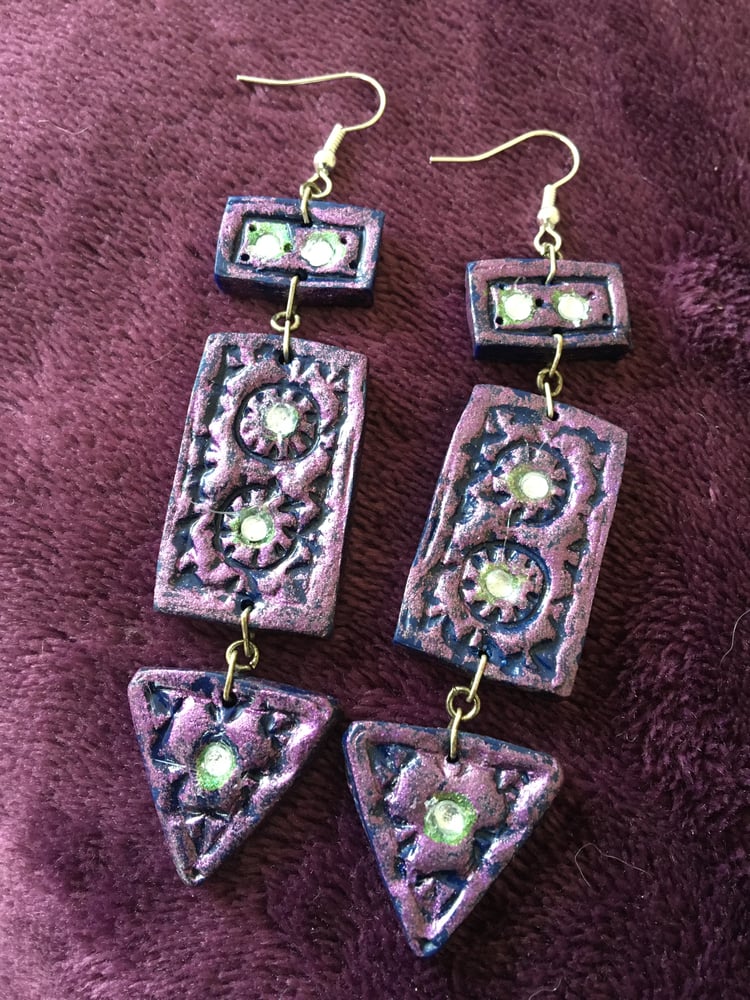 Image of Metallic Polymer Clay with diamanté effect earrings