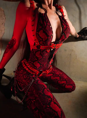 Image of Toxic Vision Snakebite catsuit in red MULTI SIZE