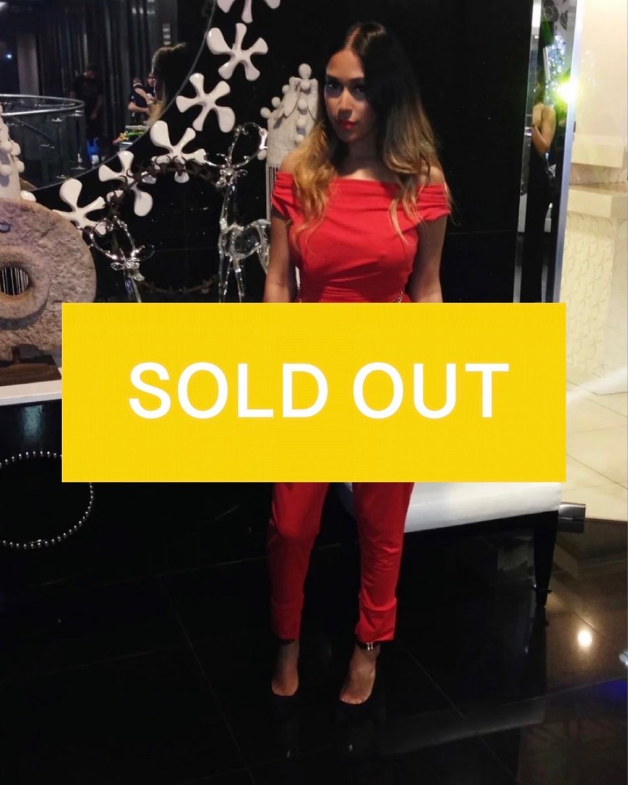 Image of CORAL OFF-SHOULDER JUMPSUIT WITH BELT (MEDIUM)