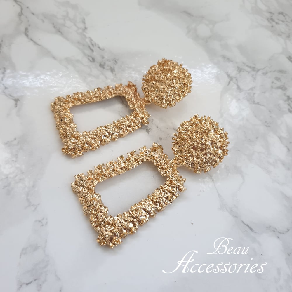 Image of Golden Textured Statement Earrings