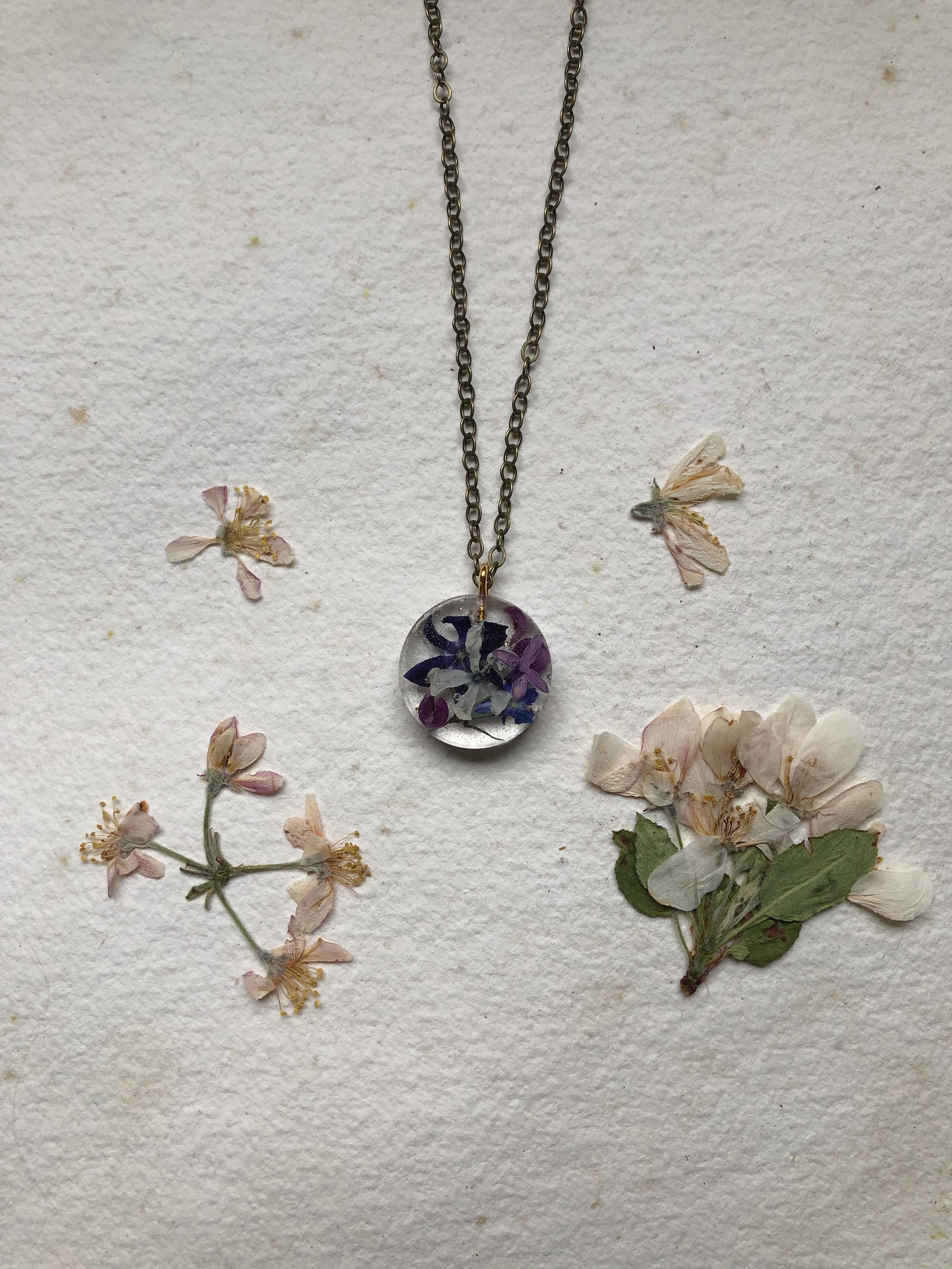 Image of purple + blue wildflower pendant