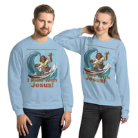 Image 4 of I Ride With Jesus Surfing Unisex Sweatshirt