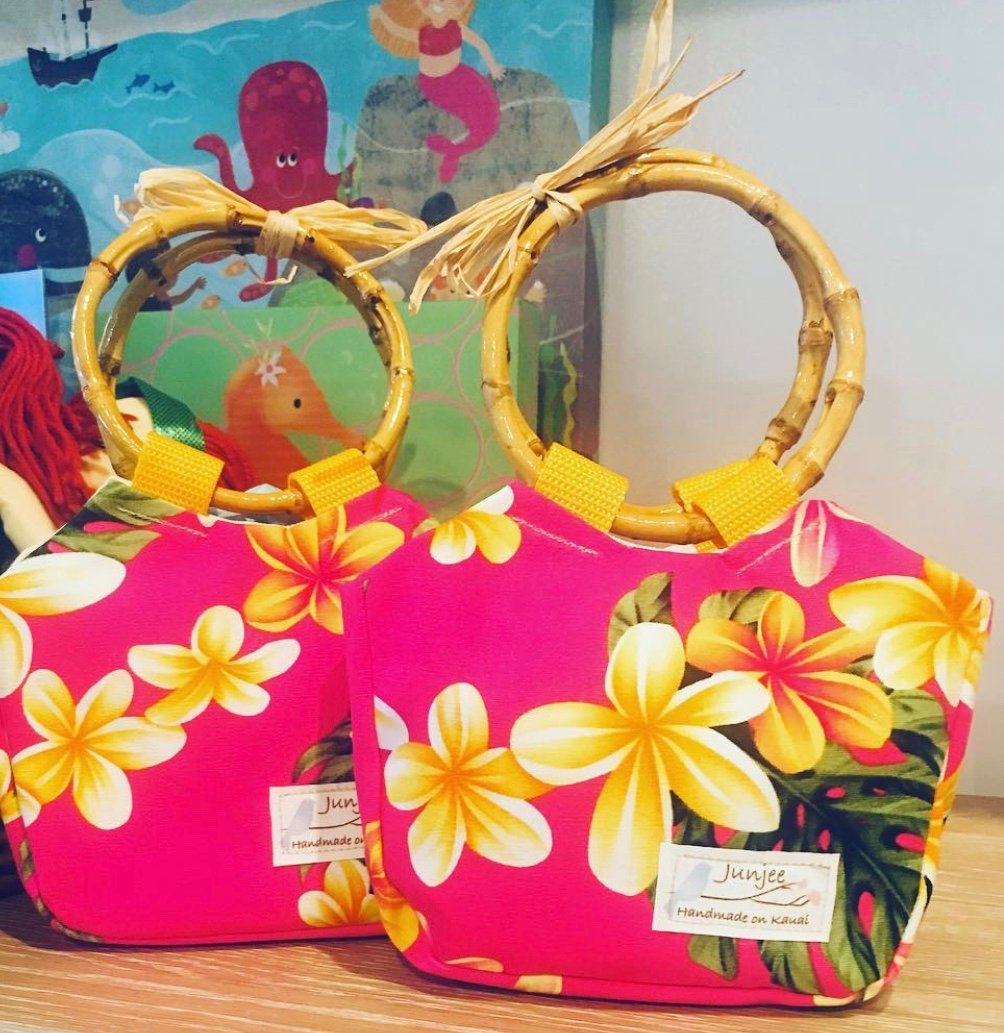Keiki Bag Plumeria with Bamboo Handle for Girls, One of Kind