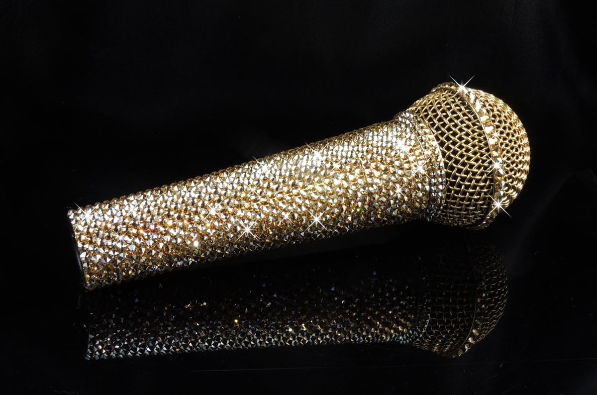 SHURE SM58 WIRED VOCAL MIC IN GOLD CRYSTALS BY SWAROVSKI® Crystalskins