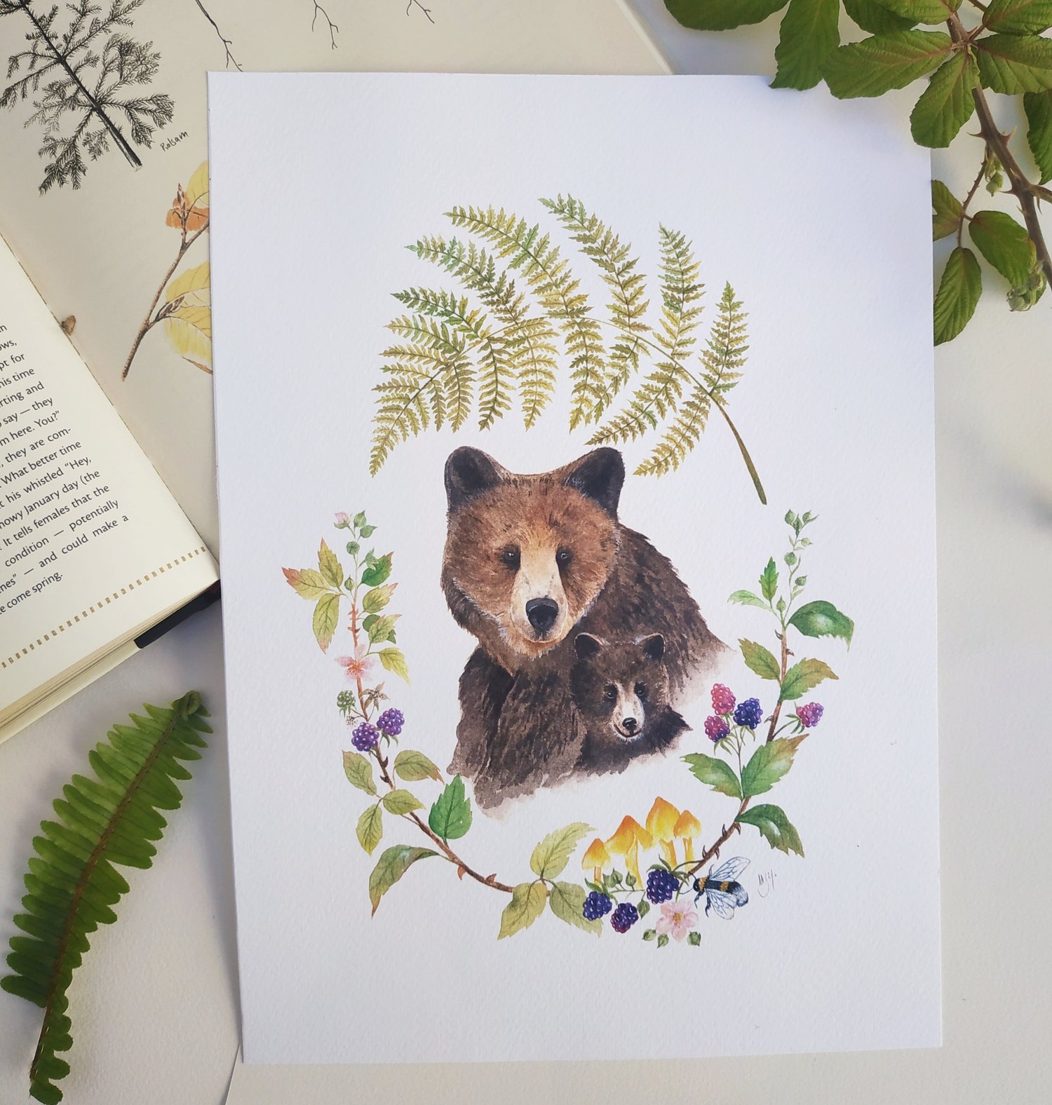 Image of Momma bear and cub Watercolor Illustration Print 